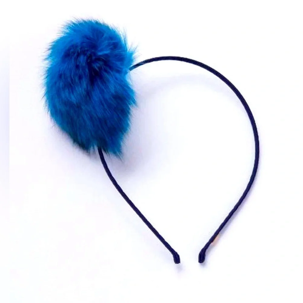 BARI LYNN Girls Blue Faux Fur Pom Pom Headband
